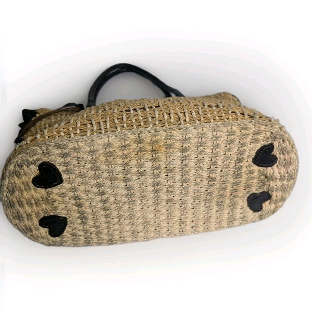 Brighton Straw Handbag Brown Leather Straps Silvertone Hardware Magnetic Clasp - Picture 3 of 8